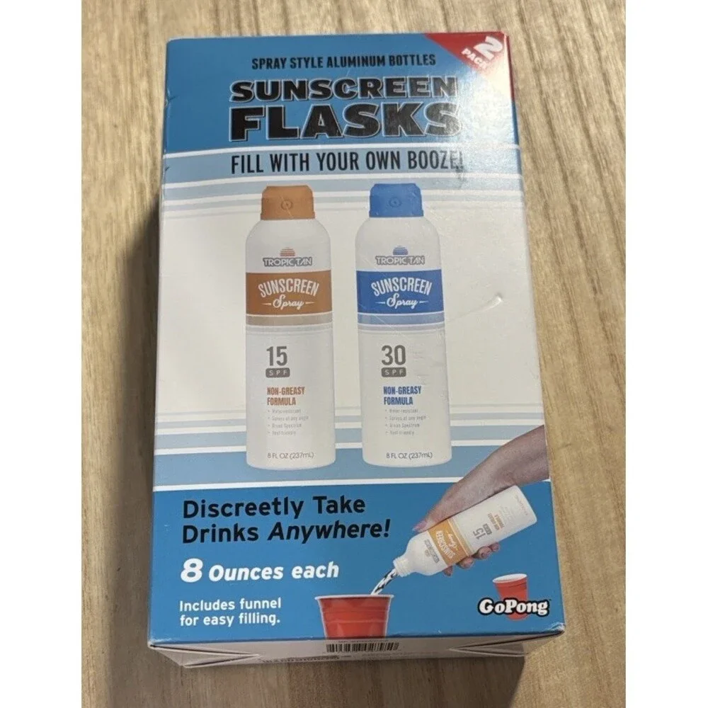 GoPong Aluminum Spray Bottle Sunscreen Flask 2 Pack (16 oz Total) - Hidden Alcoh